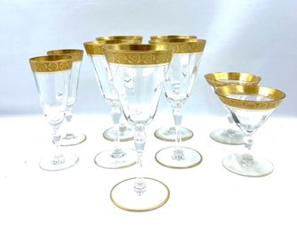 Grouping Of 9 Vintage Gold Foil Trimmed Stemware