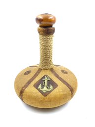 Unique Burlap & Rope-wrapped Ships Decanter W/ Nautical Motif