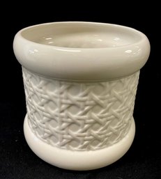 Vintage Portuguese White Ceramic Panter W/ Figural Cane Pattern Design