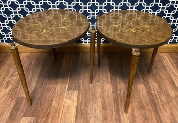 Pair Of Mid Century Laminate End Tables W/ Walnut Tapered Legs