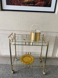 Vintage Brass Bar Cart W/ Gallery Railed Design