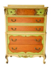 Antique French Provincial Hand Painted Tall Chest Of Drawers.