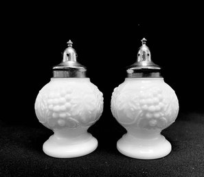 Pair Of Pink Milk Glass Salt & Pepper Shakers