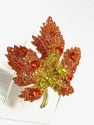 Rhinestone-encrusted Amberina Maple Leaf Brooch