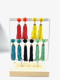 Collection Of 5 Pairs Seed Bead Fringe Earrings