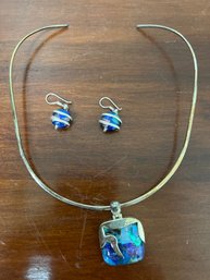 Sterling And Stone Choker  And Earrings