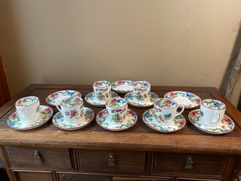 Antique Cauldon Ltd England Marked 9614 China Demitasse 7 Cups 10 Saucers Beautiful Asian Very Clean Chip Free