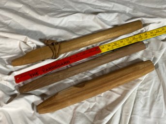 Three Native American Flutes 16in 18.5in 20in Various States Of Build All Seem To Be Cedar?