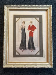 MF 1930 Elegant Woman Art Deco Ladies 13x16.5 Custom Framed Hand Colored Original Drawing Beautiful