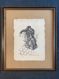 Signed Nori 1943 The Bagel Peddler 15.5x18.5 Beautifully Framed Matt Glass On Fabric Back