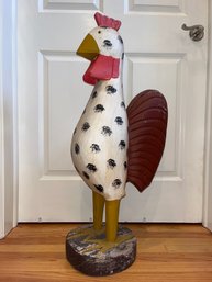 Carved Rooster, Solid Wood. 34.5x9.5x16in.