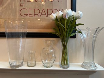 Various Size Collection Of Vases With Some Decorative Tulips