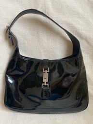 Gucci Original Patent Black Leather 13x2x16in Handbag Authentic Well Cared For