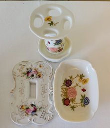 Vintage Porcelain Tooth Brush Holder & Soap Dish By Eastwind Paired With Porcelain Outlet Holder