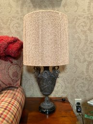 Metal Urn Swan Accents Lamp 30x13 Great Fabric String Shade Marble Base Greco Roman Style