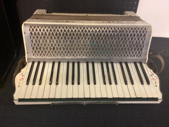 Vintage Accordion, Plays, Hand Painted, Possible Bakealite  Clad ? Locking Case, Great Shape