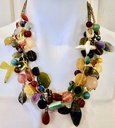 Three Strands Of Fabulous Semi'precious And Glass Beads  For A Whimsical And Fun Look!!