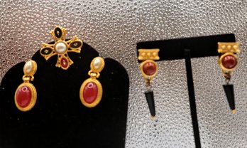 Two Pair Of High Quality Costume Drop Earrings And Pin