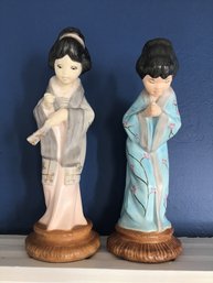 Set Of Two Ceramic Japanese Geisha Figurines