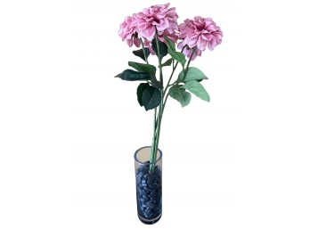 Attractive Silk Flower Arrangement In Heavy Glass Vase