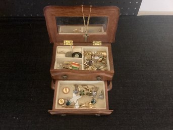 Nice Little Jewelry Box Loaded With Pins And Cufflinks And Other Goodies