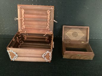 2 Jewelry Boxes One Made Out Of Bamboo, The Other Made Out Of Wood