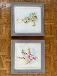 Watercolor Paintings Of Straw Fairies At Arrowhead, Sign Carol Kelly,  Matted And Framed 14.5x14.5in
