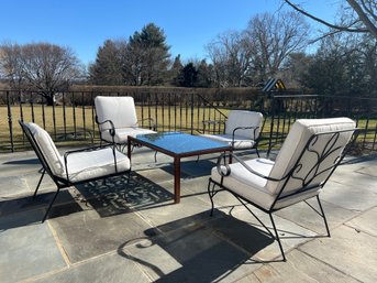 Set Four Wrought Iron Outdoor Chairs & Bar Cart (LOC: S1)