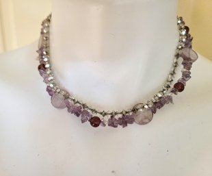 Two Very Pretty 16' Chokers, Crystals With Beads And Amethyst With Polished And Unpolished Stones.