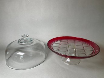 Ruby & Glass Window Pane Design Pedestal Dish