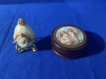 2 Working Music Boxes One Signed (Hibel) & Ornate Egg With Cameo