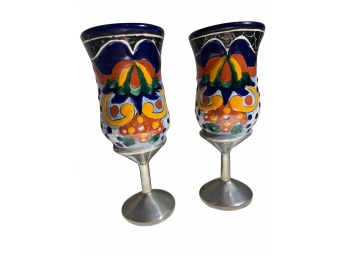 Ceramic Wine Glasses With Metal Stems/Base