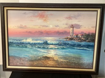 Sea Side Oil Painting With Light House