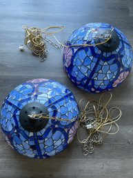 Vintage Mid-Century Stained Glass Pendant Lights In The Style Of Tiffany