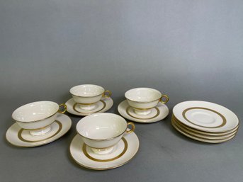 Gorgeous Set Of Haviland Gotham Tea Cups & Saucers With Gold Detail
