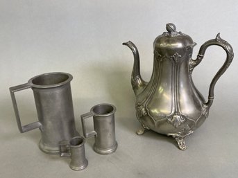 Pewter Tea Pot & Measuring Cups