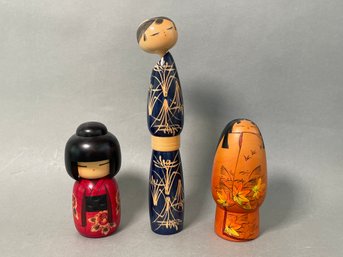 Vintage Wooden Kokeshi Dolls By Sato Sugai