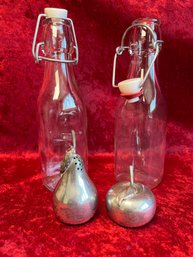 Apple And Pear Salt And Peeper Shakers With Two Glass Oil And Vinegar Bottles