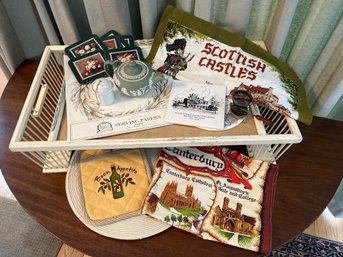 Canterbury & Scottish Highlands Tea Towels, Serving/breakfast Tray, Wedgwood Tea Pot, 6 Place Mats & Coasters