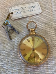 Antique Pocket Watch Inscribed 1895 Case Appears 14k Acid TestUnmarked Eagle Hallmarked Clock Ticks Briefly