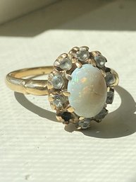 10k Gold Opal And Diamonds Ring 2.9 Grams Marked Missing One Of 10 Diamonds