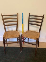 Pair MCM Woven Cane Bottom Chairs 16x34x18