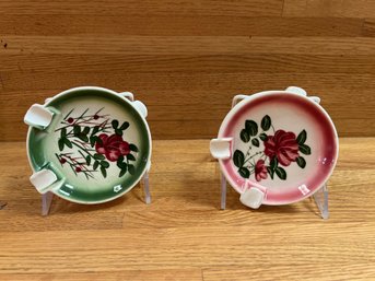 Vintage Double Sided Floral Ashtrays Made In Japan