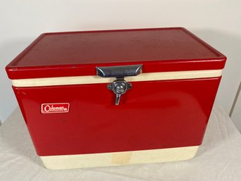 The Classic Vintage Coleman Red Cooler 18x13x11 With Latch Made In The USA