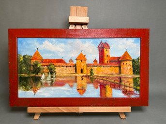 Stunning Framed Oil On Canvas With Adjustable Wooden Easel