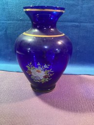 Vintage ,hand-painted, Blue Vase In Great Shape