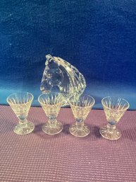 4 (Waterford) Crystal Glasses, And One (Waterford) Crystal Horse Bust All In Great Shape (sisigned)