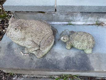 Cute Cement Cast Frog And Turtle