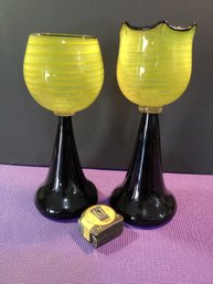 2 Candleholder Signed (Burchetta) And Dated Also Has A Label On Both Candleholders Great Shape