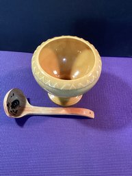 Hager  Planter Numbered On The Bottom ,and Ceramic Ladle With Rooster, Both In Great Shape